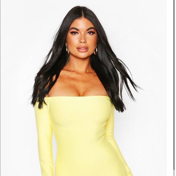 Long Sleeve Yellow Bandage Bodycon Dress - Picture 2 of 2